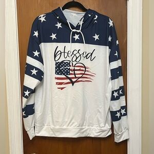 🔥 $11.   Patriotic Star Hoodie with 'Blessed' Print.    4 th of July hit. AA
